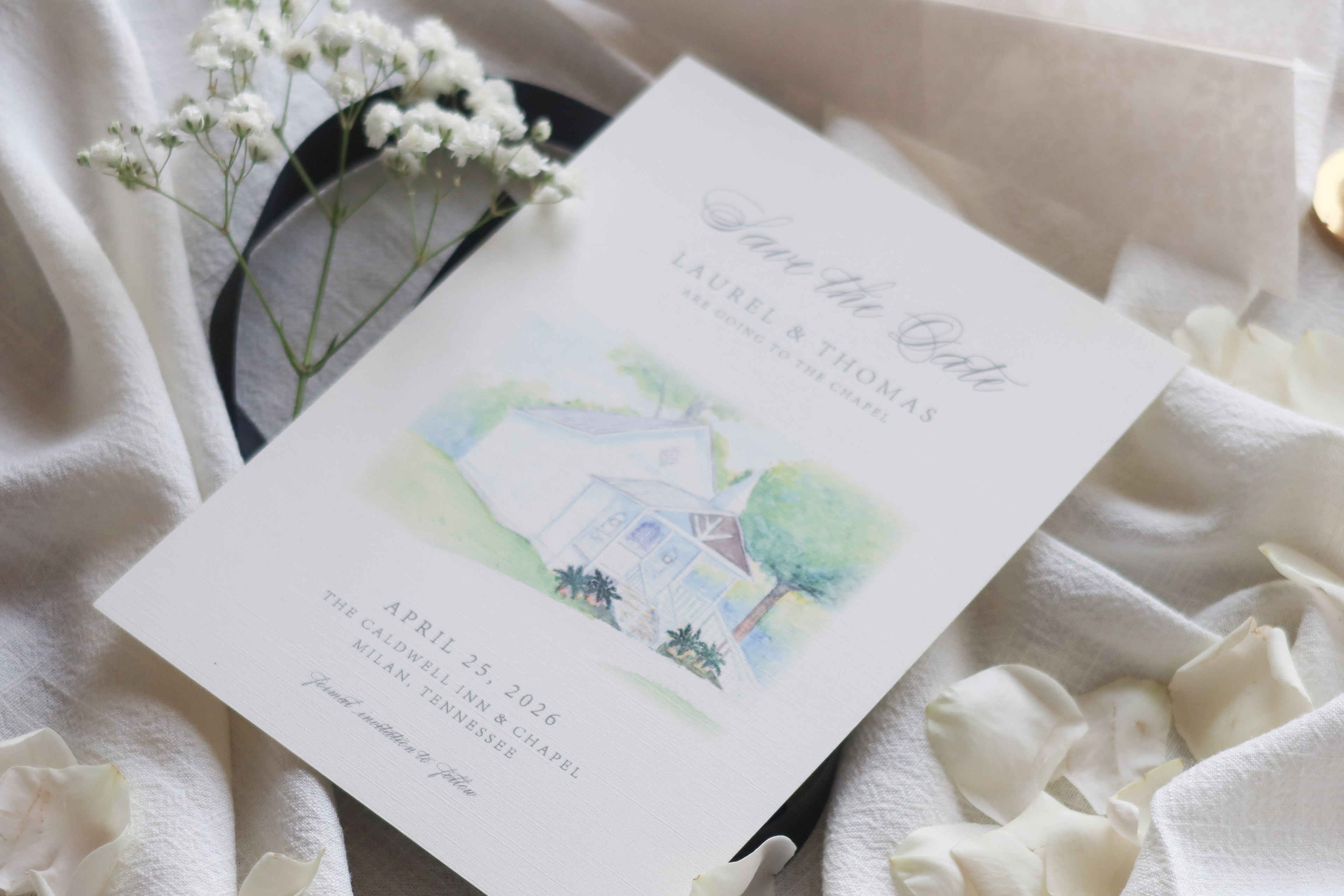 Custom Wedding Save the Date - Caldwell Inn & Chapel