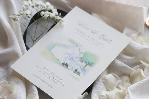 Custom Wedding Save the Date - Caldwell Inn & Chapel